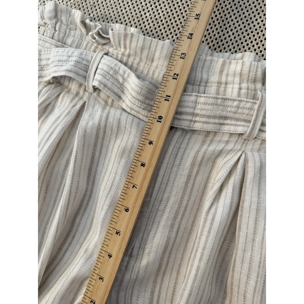 Banana Republic Linen Blend Pants Size 8 Wide Leg Belted Coastal Paper Bag Waist